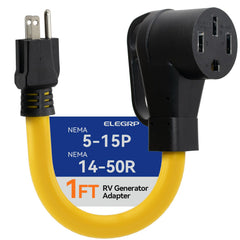 ELEGRP 15A to 50A RV adapter cord in 12-inch length for safe home power