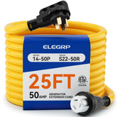 ELEGRP 50A RV extension cord with twist-lock for reliable campsite power.