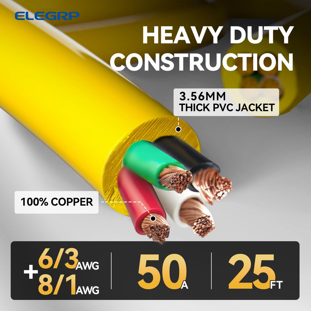 ELEGRP 6/3+8/1 gauge STW wiring supports heavy load power.