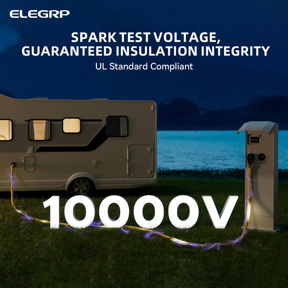ELEGRP heavy-duty cord at campsite powering RVs and generators.