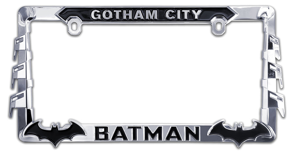 Elektroplate Batman chrome plate frame front view showcases bold, durable chrome finish.