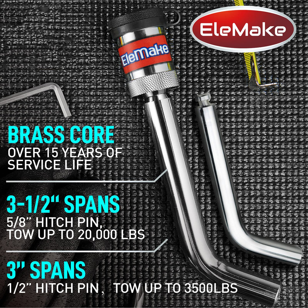 Elemake hitch lock dual pins provide versatile Class I–V compatibility.