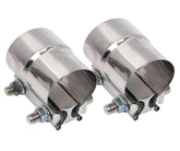 eLifecenter 2in exhaust clamp assembly showing secure wrap-around seal for pipes
