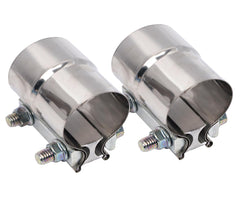 eLifecenter 2in exhaust clamp assembly showing secure wrap-around seal for pipes