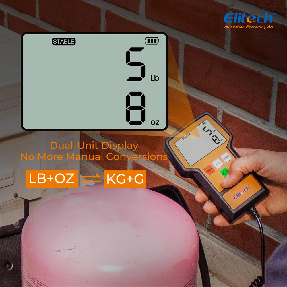 Elitech LMC-100A+ remote backlight improves readability in dim work areas