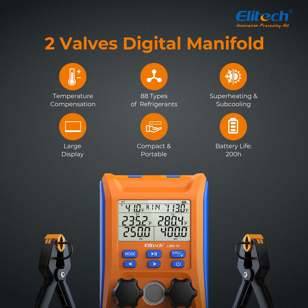 Elitech LMG-10Plus temperature clamps for accurate temperature compensation.