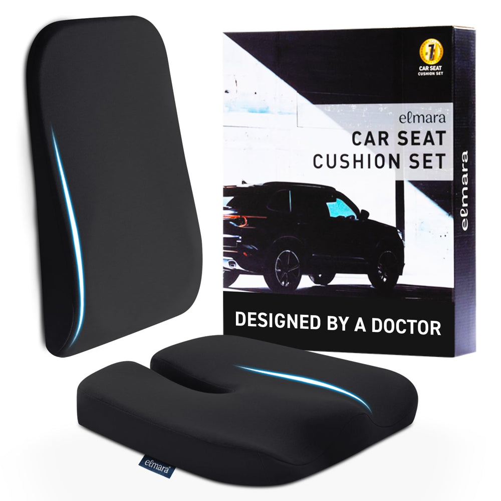 Elmara doctor-designed car seat cushions provide back support for long drives.