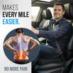 Elmara driving seat cushion improves posture and comfort during extended trips.