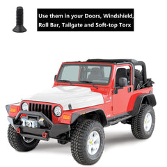 Elonn torx screws for Jeep Wrangler, durable black oxide finish resists corrosion during off-road use.