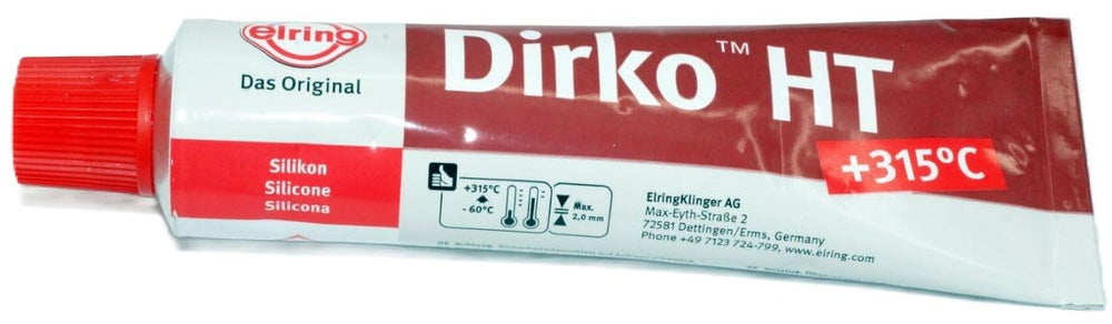 Close-up of Elring Dirko HT red silicone sealant texture.