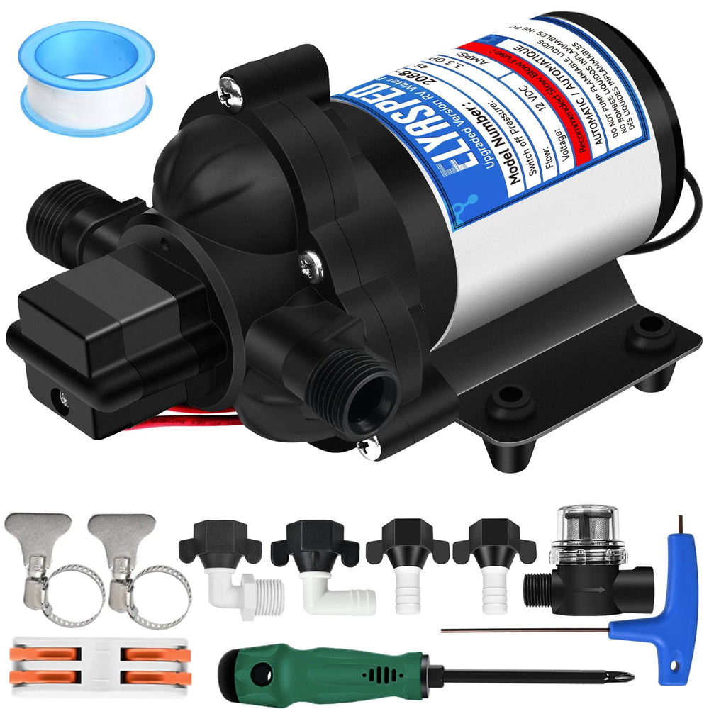 Elyaspedy 2088-422-144 RV pump provides steady water pressure for RV systems.