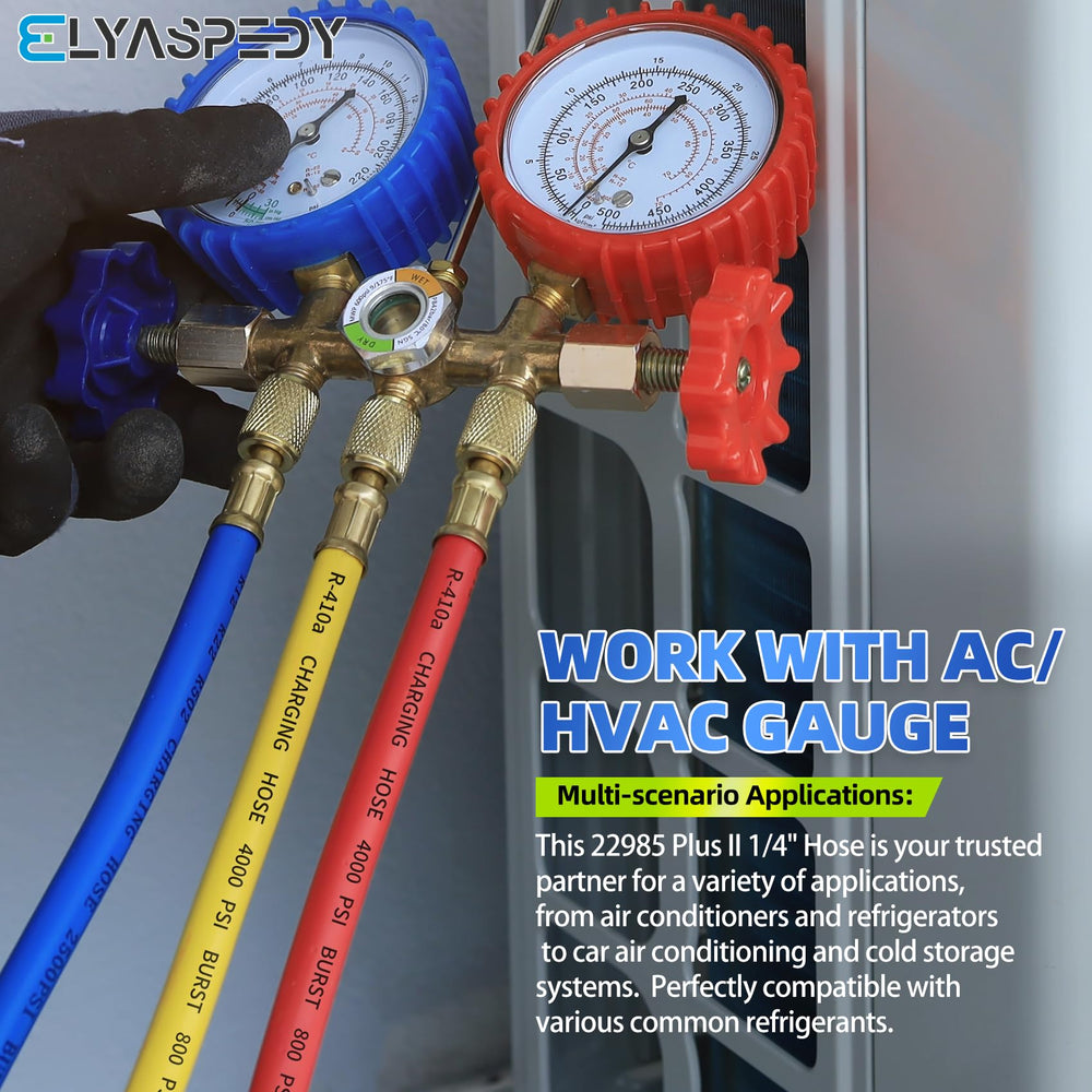 Pack of three Elyaspedy hoses for multi-line service in HVAC projects.