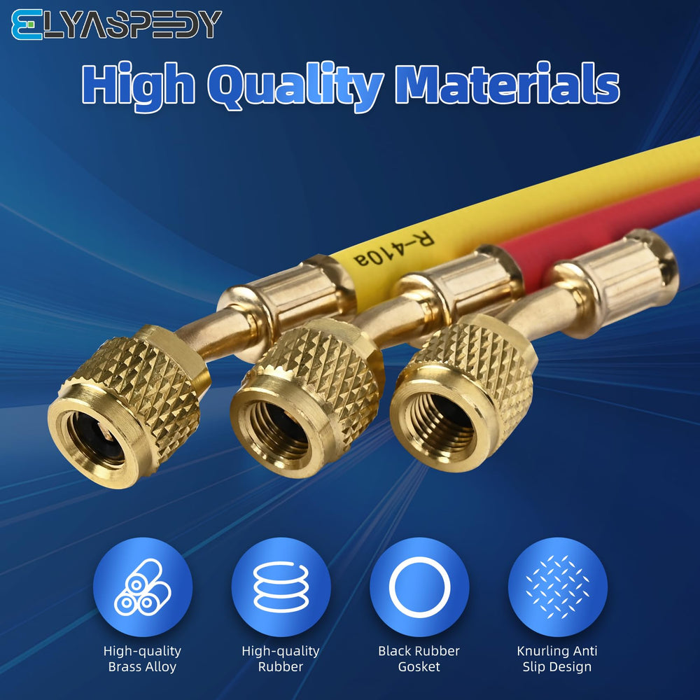 Elyaspedy hose with vacuum seal information and PTFE gasket detail for leak resistance.