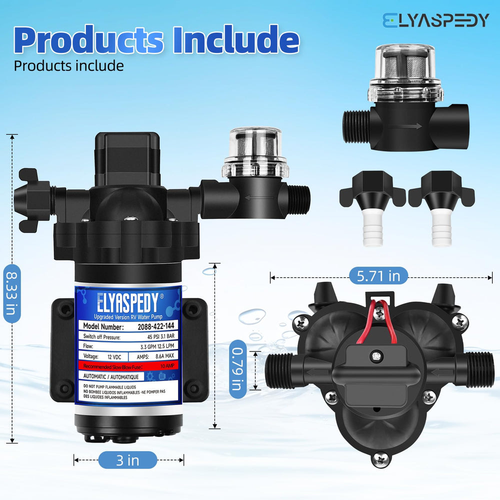 Elyaspedy rv-pump-pressure-switch enables automatic operation for efficient water flow.
