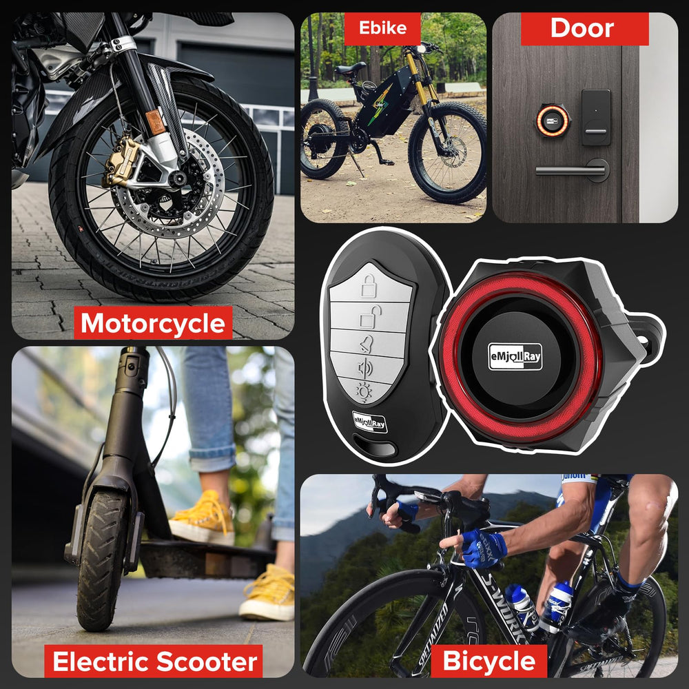 eMjollRay bike alarm versatile for bicycles, e-bikes, motorcycles, more