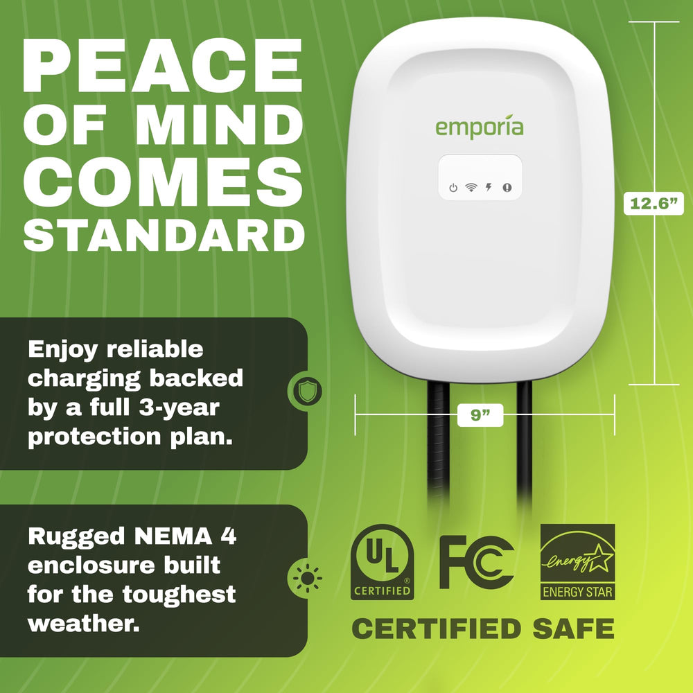 EMPORIA Level 2 EV Charger cable reel and connector ready for daily use.