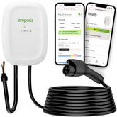 Emporia Level 2 EV charger front view in white for fast home charging.