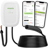 Emporia Level 2 EV Charger front view shows NACS compatibility for Tesla.