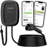 Emporia Level 2 EV Charger front view in black for fast home charging