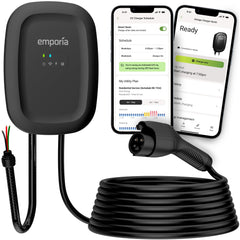 Emporia Level 2 EV Charger front view in black for fast home charging