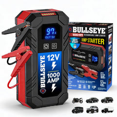 EMSON Bullseye XL jump starter unit with cables ready for quick car starts.