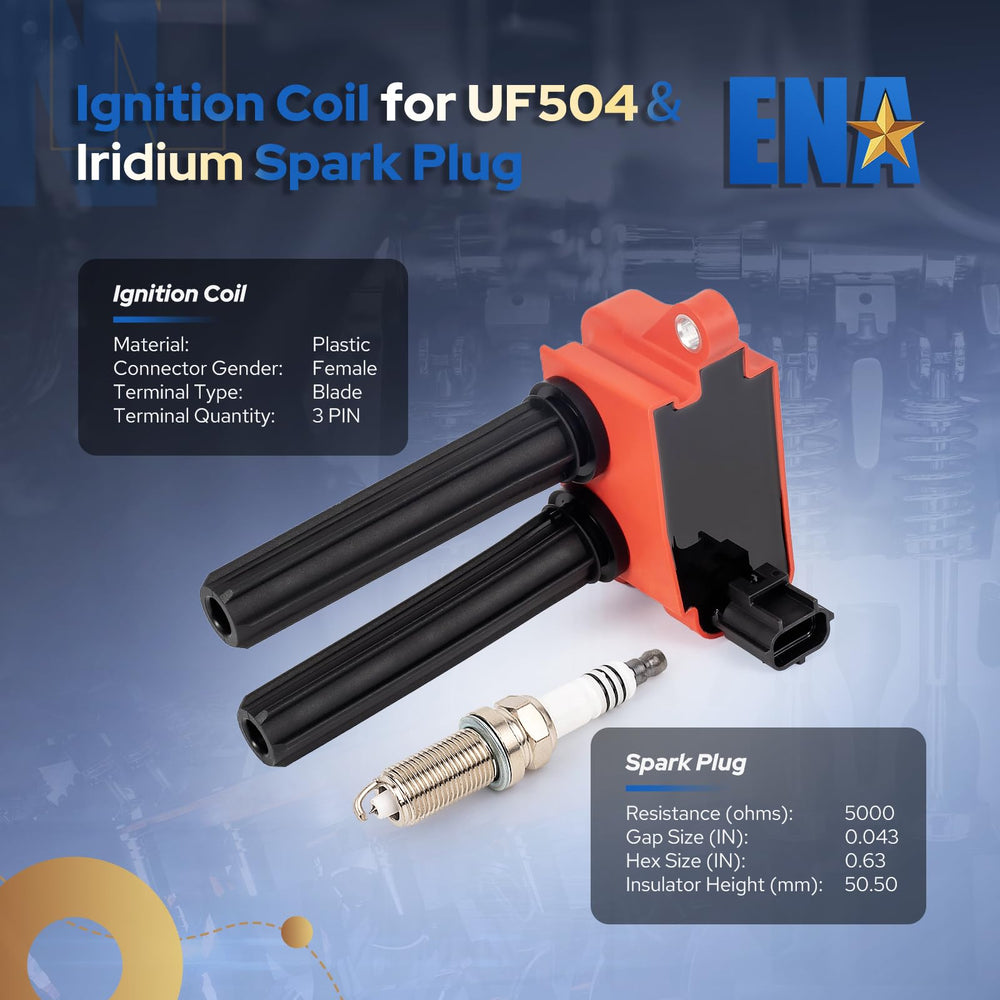 ENA red ignition coils with OEM connectors ready for installation.