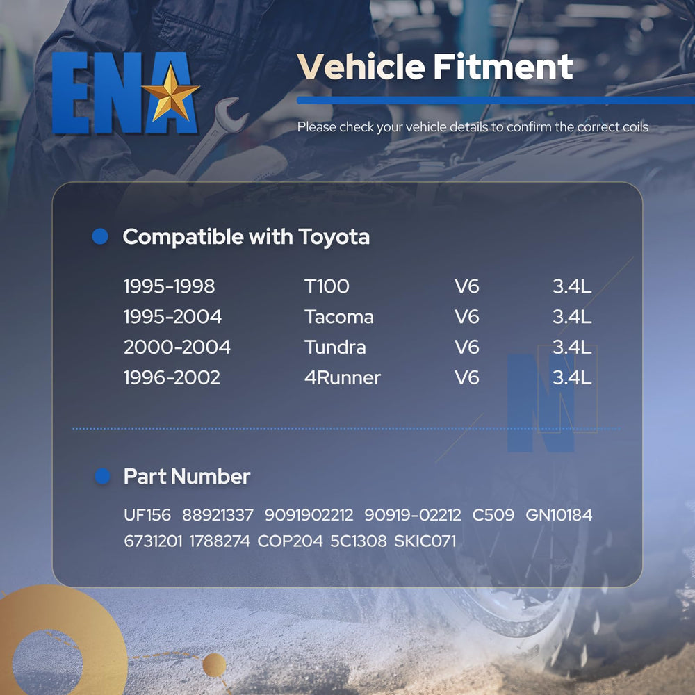 ENA ignition coil packs installed on a Toyota 4Runner demonstrating fit.