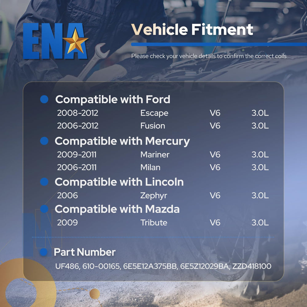 ENA compatibility sticker indicates fit across Ford, Mercury, Lincoln models