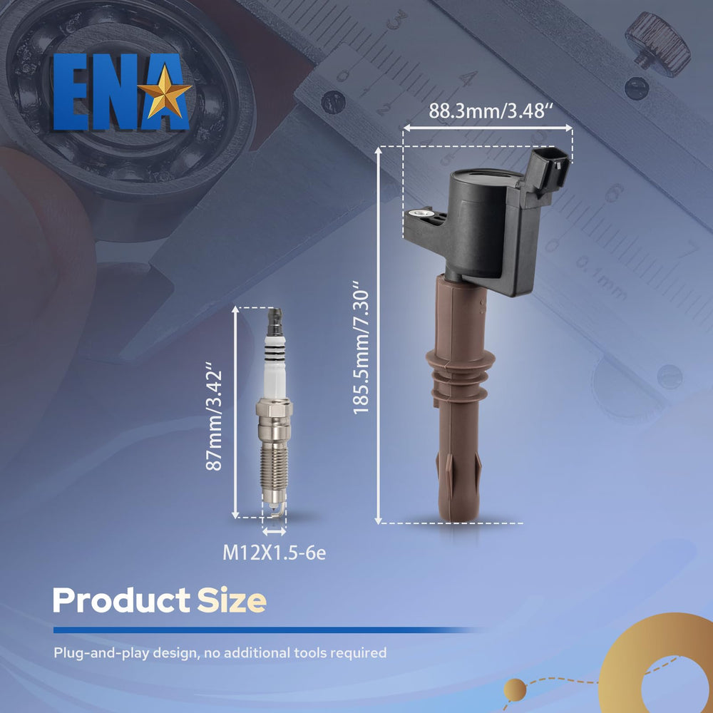 ENA 8-pack kit showing platinum spark plugs and coils compatibility