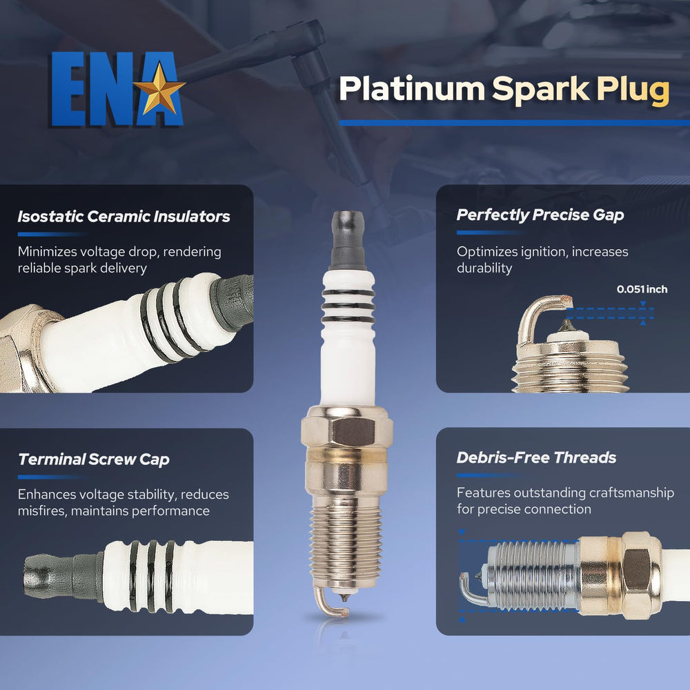 ENA 8 platinum spark plugs close-up highlights premium electrode design.