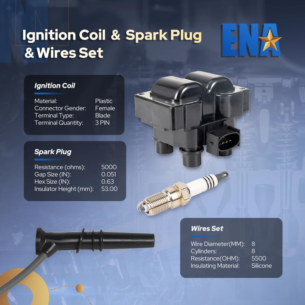 ENA platinum spark plugs wires kit close-up shows premium durability.