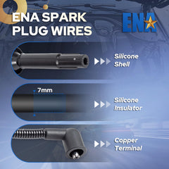 ENA spark plug wires engine close-up with premium silicone insulation for durability