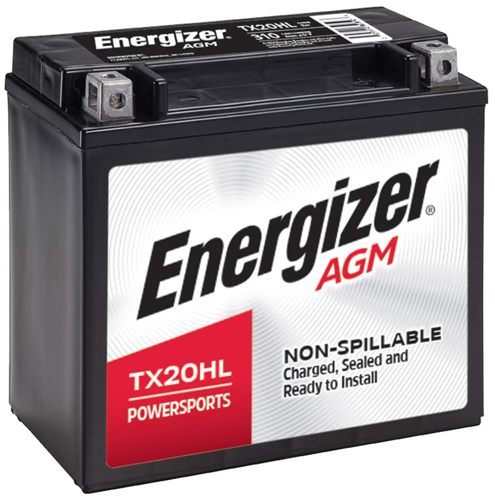 Energizer TX20HL AGM battery ready to install in motorcycles for reliable starts.