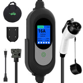 EnergyGenie EV charger with LCD display shows real-time charging status