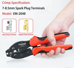 ENGINEMAN ratcheted crimp tool demonstrates consistent terminations with built in release.