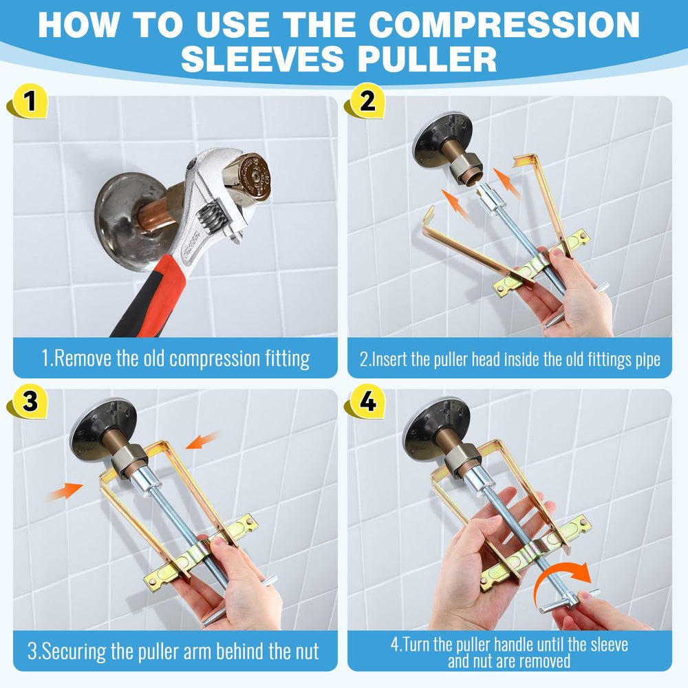Enhon adjustable handle sleeve puller used in tight plumbing spaces