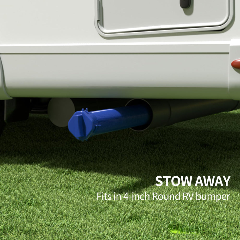 Eniora accordion-style storage keeps hoses compact in RV bumper compartments