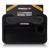 ENRICH UP 2-in-1 car steering wheel tray fits most vehicles for on-the-go work or dining.