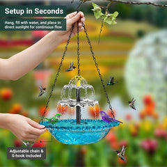EOHMAK Solar-powered outdoor water feature blue operates in daylight for lively displays.