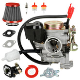 EOPOAYI GY6 carburetor intake manifold showing precise mounting surface and connection hub.