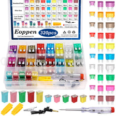 Eoppen 320Pcs car fuses kit with puller and tester for easy maintenance.