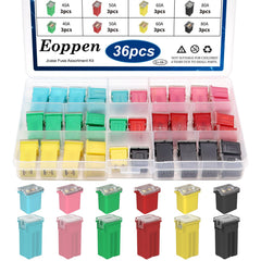 Eoppen 36Pcs Jcase fuse kit packaging shows a sturdy storage box for organization