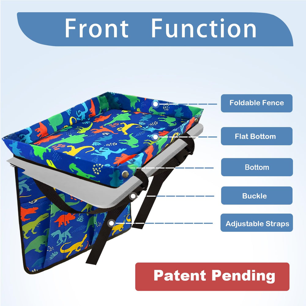 EpoBob dinosaur tray cover side pockets store toys and snacks during travel.