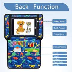 EpoBob tray cover dino pattern close-up for kid-friendly flight enjoyment.