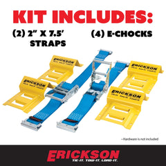 Erickson 2in x 7.5ft ratchet straps securing tires during transport