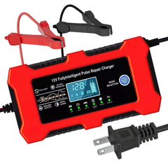 ERKUOMR 12V 10A battery charger with LED display for real-time voltage readouts.