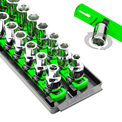 Ernst Manufacturing Socket Boss twist-lock clip secures sockets for safe transport.