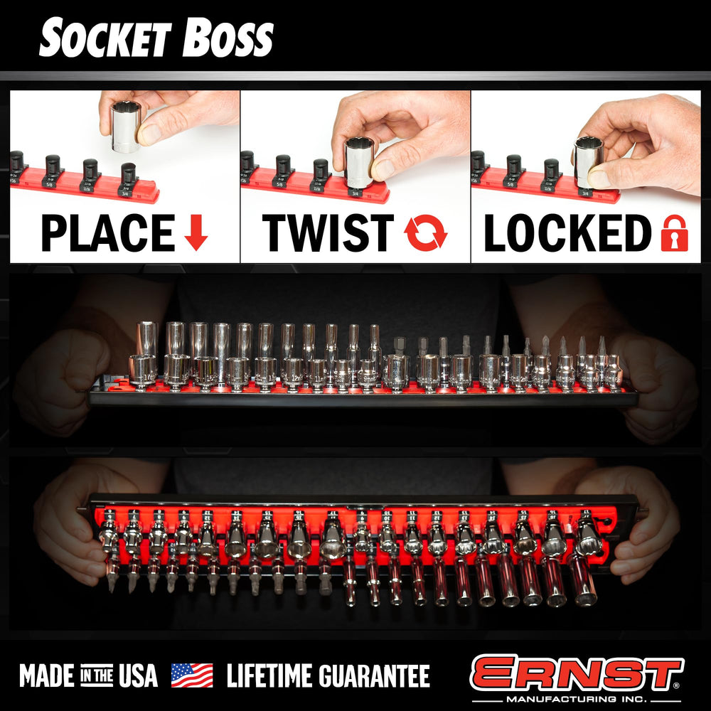 Red SAE rails clearly color-code compatible sockets.