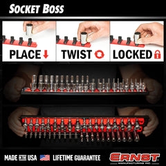 Ernst twist-lock clips keep sockets secure during transport