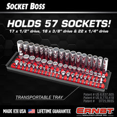 Ernst twist-lock clips secure sockets during transport.